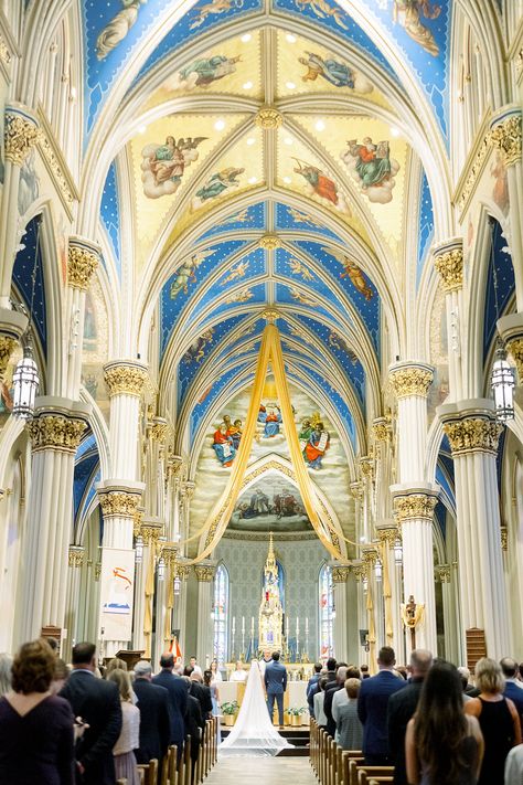 Bride and Groom at their Catholic Wedding Mass Basilica of the Sacred Heart Notre Dame Wedding Blue Groomsmen Attire, Notre Dame Wedding, Notre Dame Campus, Notre Dame Indiana, Wedding Catholic, Wedding Venues Indianapolis, Blue Groomsmen, Country Club Reception, Notre Dame Basilica