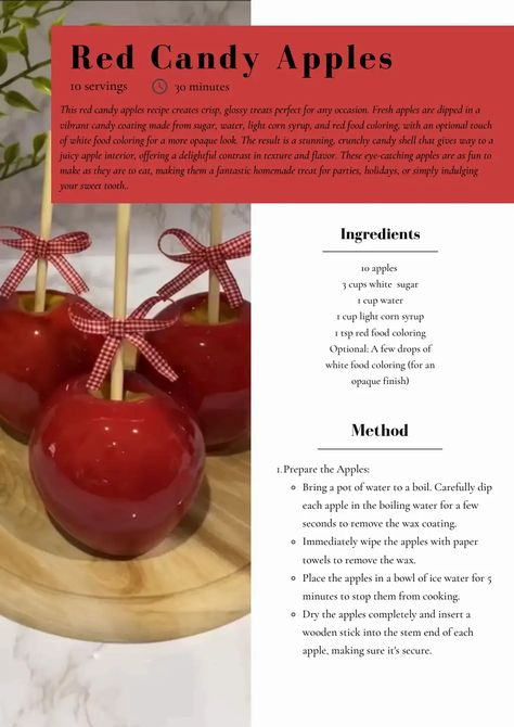 Red Candy Apples Recipe.pdf Homemade Candy Apples Recipe, Easy Candy Apple Recipe, Red Hot Apples, Candied Apple Slices, Candied Apples Recipe, Cinnamon Candy Apple Recipe, Candy Apples Recipe, Red Candy Apples, Candied Apples Slices