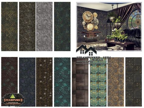 The Sims Resource - Steampunked - STIM - Walls Steampunk Wallpaper, Steampunk Furniture, Steampunk House, Sims 4 Cc Folder, Gothic Wallpaper, 4 Wallpaper, Sims 4 Build, Sims 4 Houses, Sims Mods