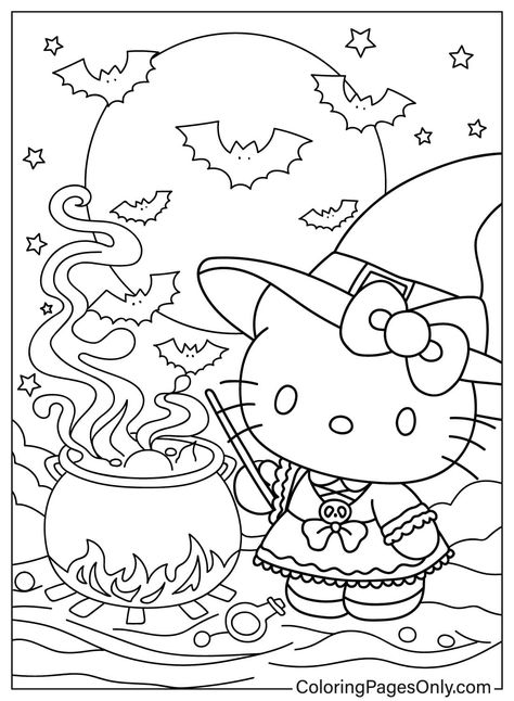 Hello Kitty Desenho, Hello Kitty Coloring Pages, Kitty Coloring Pages, Cute Halloween Coloring Pages, ليلو وستيتش, Halloween Coloring Sheets, Hello Kitty Colouring Pages, Hello Kitty Crafts, Kitty Coloring