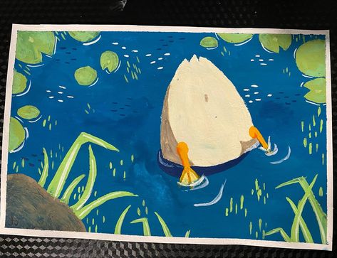 duck gouache painting art artist ducks lake pond lily pad Ducks Swimming Drawing, Painting Ducks Acrylic, Goose Painting Easy, Cute Duck Painting Easy, Duck Painting Acrylic, Duck Painting Easy, Duck Paintings, Art Projects Watercolor, Duck Watercolor