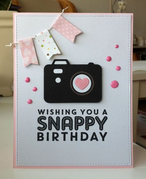 Card camera banner happy snappy birthday photographer photo MFT Cute cameras Die-namics MFT Picture This Die-namics #mftstamps - JKE Cute Cameras, Happy Birthday Cards Diy, Creative Birthday Cards, Birthday Card Drawing, Birthday Card Craft, Card Drawing, Camera Cards, Birthday Diy, Birthday Cards Diy