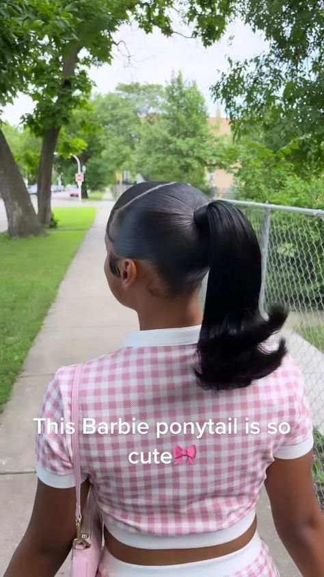 Cute Barbie Ponytails For Black Women, Barbie Ponytails For Black Women, Flipped Out Ponytail, 90s Sleek Ponytail, Doll Ponytail Hairstyle, Natural Barbie Ponytail, Barbie Flip Hairstyle, Barbie Flip Ponytail, Barbie Doll Ponytail Hairstyle