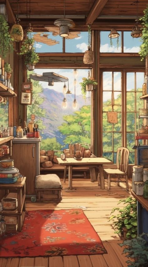 Ghibli Aesthetic Decor, Ghibli Living Room, Room Art Ideas, Anime House, Cute Iphone, Japon Illustration, Studio Ghibli Art, Ghibli Art, Aesthetic Cute