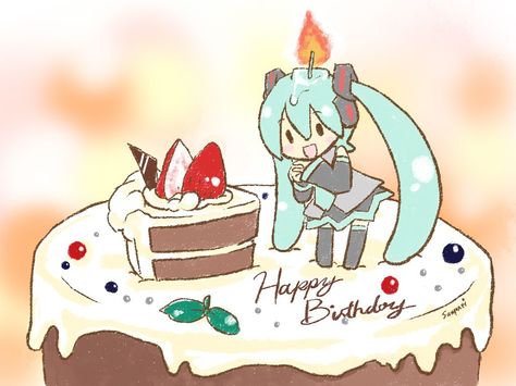 Hatsune Miku Birthday, Happy Birthday Drawings, Otaku Issues, Birthday Wallpaper, Anime Friendship, Happy Song, Glitter Graphics, Cute Images, Happy Birthday Cards