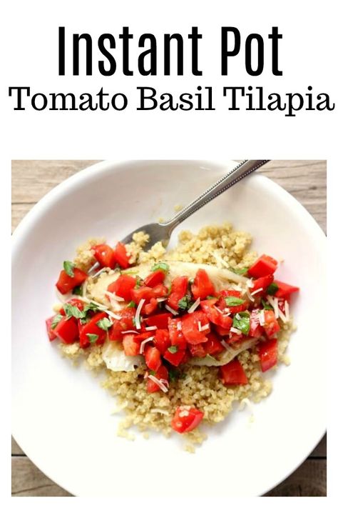 Instant Pot Tomato Basil Tilapia–steamed tilapia is topped with diced tomatoes, olive oil, fresh basil, salt and pepper. This is a light and fresh summer meal that can be prepared and ready to eat in just a few minutes.  #instantpot #instapot #lowcarb #healthy Instapot Tilapia Recipes, Instant Pot Tilapia Recipes, Instant Pot Tilapia, Tilapia Basil Recipes, Tilapia With Tomatoes, Tilapia With Roasted Tomatoes, Garlic Herb Tilapia, Steamed Tilapia, Lemon Basil Tilapia