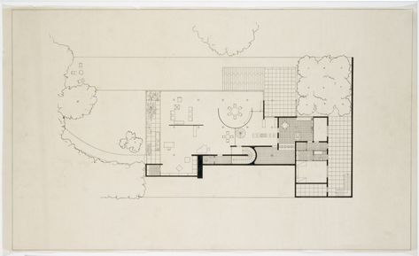 Ludwig Mies van der Rohe. Tugendhat House, Brno, Czech Republic, Entrance-level plan. 1928-1930 | MoMA Mies Van Der Rohe Architecture Plan, Ludwig Mies Van Der Rohe Architecture, Mies Van Der Rohe Plan, Mies Van Der Rohe Architecture, Tugendhat House, Brno Czech Republic, Toyo Ito, Architect Drawing, Kengo Kuma