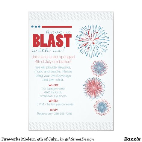 Fourth Of July Party, Blue Fireworks, Summer Party Invitations, 4th Of July Celebration, Holiday Party Invitations, Holiday Invitations, Patriotic Gifts, 4th Of July Party, July Party