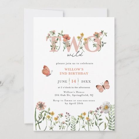 Elegant Two Wild Wildflower 2Nd Birthday Invitation #zazzle #weddinginvitations #birthdayinvitations #babyshowerinvitations #zazzleinvitations #monogram #businesscards #graduation #homedecor Wildflower 1st Birthday, Wildflower Birthday Party, Fall 1st Birthdays, 10th Birthday Invitation, Elegant Birthday Invitations, Wildflower Pattern, Watercolor Wildflowers, Wild One Birthday Party, 2nd Birthday Invitations