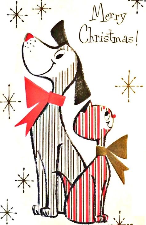 Christmas Card Pictures, Dog Christmas Card, Vintage Christmas Images, Striped Cat, Mid Century Christmas, Christmas Graphics, Christmas Past, Noel Christmas, Dog Christmas