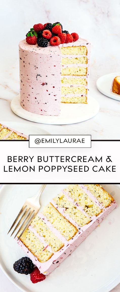 Berry Buttercream, Blackberry Buttercream, Poppy Seed Cake Recipe, Poppyseed Cake, Strawberry Cake Filling, Raspberry Frosting, College Cooking, Lemon Poppyseed Cake, Flat Cakes