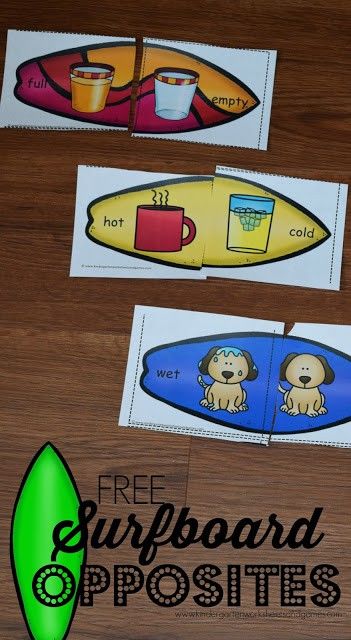 FREE Surfboard Opposite Puzzles - these free printable summer themed opposites puzzles are such a fun way for preschool, kindergarten, and first grade kids. Perfect for summer learning, spring / fall literacy centers! SO CUTE! #opposites #kindergarten #literacy Opposites Kindergarten, Opposites For Kids, Opposites Preschool, Fall Literacy Centers, Preschool Language Arts, Summer Kindergarten, Summer Worksheets, Preschool Language, Rhyming Activities