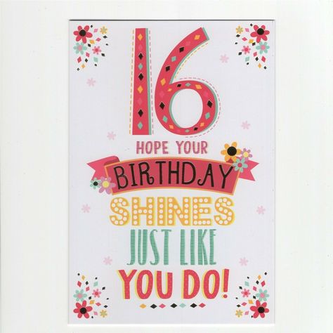 16th Birthday Card, Happy 16th Birthday, Girl Birthday Cards, Pink Envelopes, Cellophane Wrap, Gold Foil Print, Little Flowers, Pink Tone, 16th Birthday