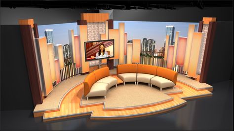 Tv Interview Set Design, Virtual Studio Set, Talk Show Set Design Ideas, Tv Studio Set Design Ideas, Talkshow Set Design, News Studio Design, Talk Show Set Design, Tv Studio Design, Hotel Room Design Bedrooms