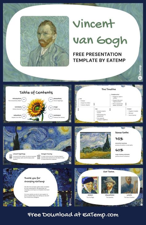 Vincent van Gogh 13 Art History Presentation, Art History Presentation Design, Van Gogh Infographic, Vincent Van Gogh Research Page, Vincent Van Gogh Journal, Cute Powerpoint Templates, Presentation Slides Design, Business Model Canvas, Powerpoint Slide Designs