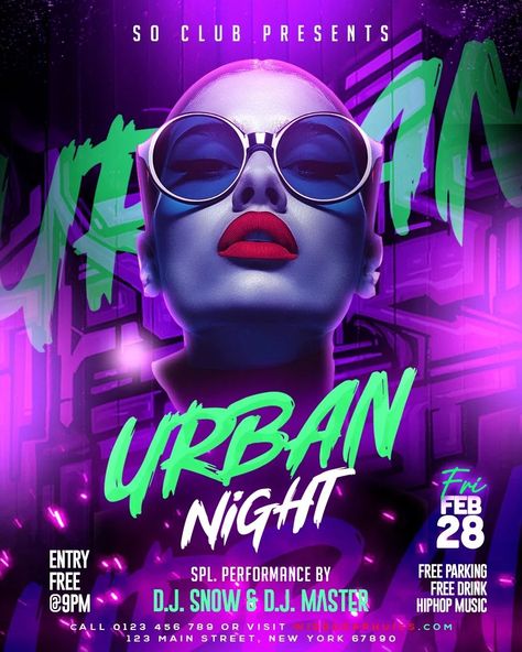 🚨 𝐁𝐑𝐄𝐀𝐊𝐈𝐍𝐆: Urban Night club flyer design Night Club Flyer Design, Club Flyer Design, Night Club Flyer, Club Flyers, Background Hd, Hip Hop Music, Main Street, Night Club, Flyer Design