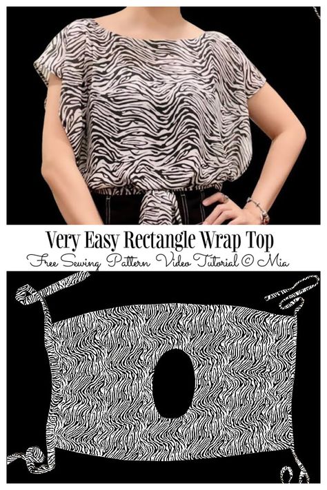 Super Easy One-Piece Wrap Top Free Sewing Patterns + Video | Fabric Art DIY Wrap Shirt Pattern, Simple Top Pattern, Wrap Blouse Pattern, Wrap Top Sewing Pattern, Blouse Pattern Free, Wrap Top Pattern, Fabric Art Diy, Shirt Patterns For Women, Clothing Pattern Design