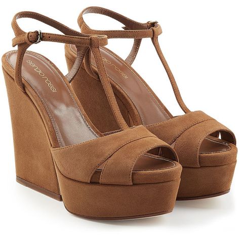 Sergio Rossi Suede Wedge Sandals ($609) ❤ liked on Polyvore featuring shoes, sandals, heels, sapatos, wedges, brown, ankle wrap wedge sandals, ankle tie wedge sandals, brown wedge shoes and wedge heel sandals Brown Wedge Heels, Brown Sandals Heels, Sergio Rossi Shoes, Giuseppe Zanotti Heels, Brown Wedge Sandals, Sandals Wedge, Ankle Tie Sandals, Ankle Strap Sandals Heels, Ankle Wrap Sandals