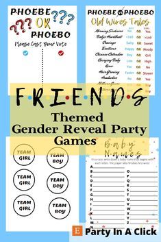 Friends Themed Gender Reveal, Friends Gender Reveal, Themed Gender Reveal, Reveal Party Games, Friends Tv Quotes, Gender Reveal Party Games, Baby Shower Theme Decorations, Bff Birthday, Baby Gender Reveal Party