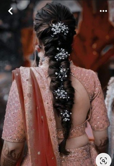 Hair Braids Traditional, Braids Hairstyles On Lehenga, Braid Traditional Hairstyle, Fish Tail Hairstyles Wedding Indian, Braid Hairstyle On Lehenga, Braids For Lehenga, Traditional Hairstyle For Lehenga, Dandiya Hairstyle For Bride, Messy Hairstyles For Long Hair Wedding Indian