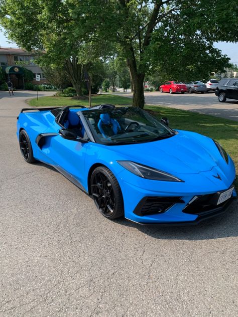 Rapid Blue C8 Corvette, Luxury Bugatti, Blue Corvette, Black Lamborghini, Mercedes Mclaren, Blue Cars, Car Mercedes, Cars Porsche, Ferrari Cars