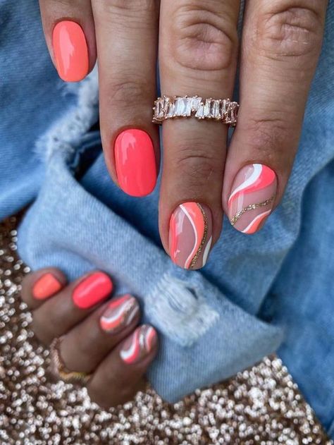 Multicolor Collar Color Nails Embellished Beauty Tools Uñas Color Coral, Coral Nails With Design, Unghie Sfumate, Orange Nail, Nails Kit, Tropical Nails, Coral Nails, Summery Nails, Her Nails