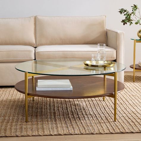 Mid-Century Art Display Round Coffee Table Modern Living Room Furniture | West Elm West Elm Coffee Table, Round Coffee Table Modern, Display Coffee Table, Stylish Sofa, Mid Century Art, Sofa Tables, Modern Furniture Living Room, Glass Coffee Table, Coffee Table Design