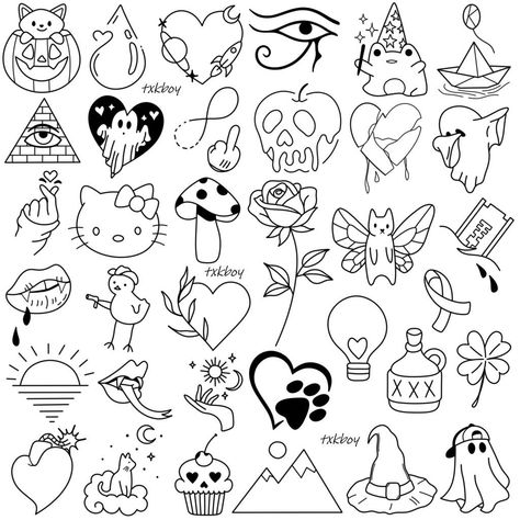 Simple Tattoo Flash Sheet, Simple Tattoo Flash, Ignorant Tattoo, Easy Tattoos To Draw, Ignorant Style Tattoo, Beginner Tattoos, Cool Tattoo Drawings, Word Tattoo, Tattoo Templates