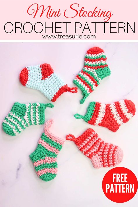 Mini Stocking Crochet Pattern, Free and Easy! Crochet Gift Card Stocking Pattern Free, Mini Skeins Projects Crochet, Crochet Mini Xmas Stocking, Crochet Mini Stocking Pattern Free Easy, Stocking Ornament Crochet Pattern, Free Crochet Pattern Mini Christmas Stocking, Granny Square Stocking Pattern Free, Crochet Minatures Free Pattern, Crochet Christmas Stocking Applique