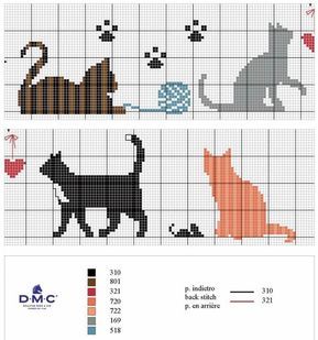 Kat Haken, Stitch Family, Cross Stitch Family, Cat Template, Cat Cross Stitches, Crochet Cat Pattern, Cat Cross Stitch Pattern, Animal Cross Stitch Patterns, Stitch Pictures