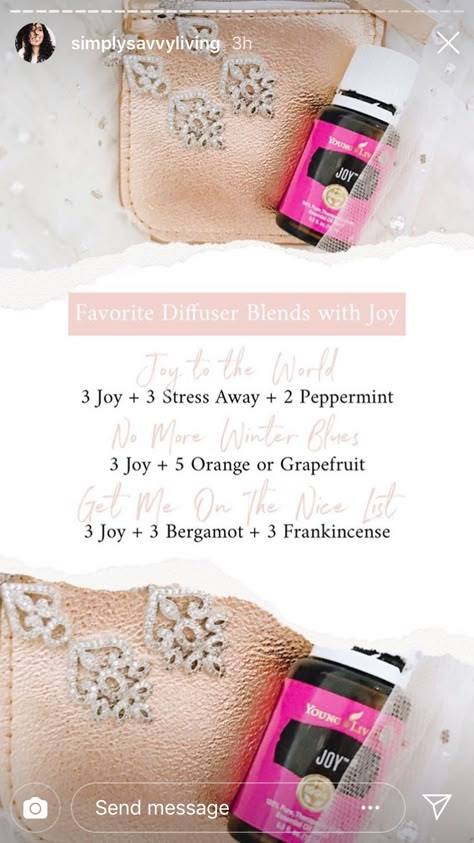 #joy #stressaway # peppermint #orange #grapefruit #bergamot #frankincense Young Living Essential Oil Diffuser, Joy Essential Oil, Young Living Oils Recipes, Essential Oil Roller Bottle Recipes, Living Oils Recipes, Essential Oil Combinations, Essential Oils Collection, Essential Oil Diffuser Blends Recipes, Young Living Essential Oils Recipes