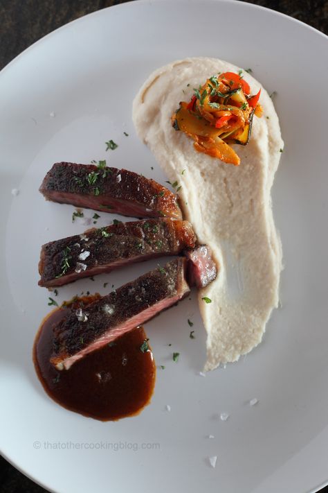 It’s been a few weeks since my last post. I’ve been working on a few recipes that need some fine tuning and definitely some planning for when it comes to plating. Some food can be plated easily, like pasta for example. This dish I’m working on is a pasta dish, but it does not look […] Sous Vide Steak Recipe, Bean Puree, Resep Steak, Gourmet Steak, Plating Presentation, Food Presentation Plates, Gourmet Food Plating, Food Plating Techniques, Grilled Salmon Recipes