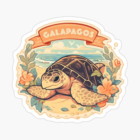 Turtle Sticker, Cute Tortoise, Galapagos Tortoise, Aquatic Turtles, Galapagos Islands, Kawaii Stickers, Aesthetic Stickers, Tortoise, Vintage Illustration