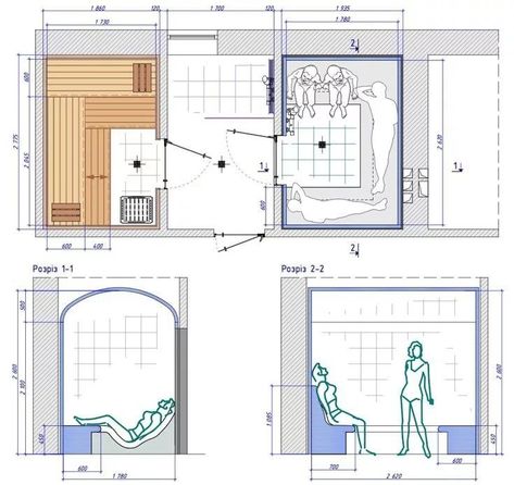 Home Hammam, Sauna Floor Plan, Sauna Bathroom Ideas, Spa Plan, Sauna Bathroom Design, Basement Sauna, Steam Room Shower, Mobile Sauna, Jacuzzi Room