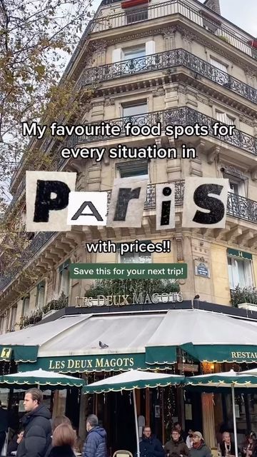 Paris France 🇫🇷 Travel | Hotels | Food | Tips on Instagram: "@caeffein favorite food spots in Paris!🤤😍 What are your favorite food spots? Drop them below🥰 Tag your food partner🥘🥪🥞 🎥 @caeffein Via TikTok #paris #parisfood #parisfrance #paristravel #foodstagram #foodlove" Must Do In Paris, Paris Must See, Paris Food Guide, Paris Trip Planning, Les Deux Magots, Spots In Paris, Food Recommendations, Gourmet Restaurant, Paris Food