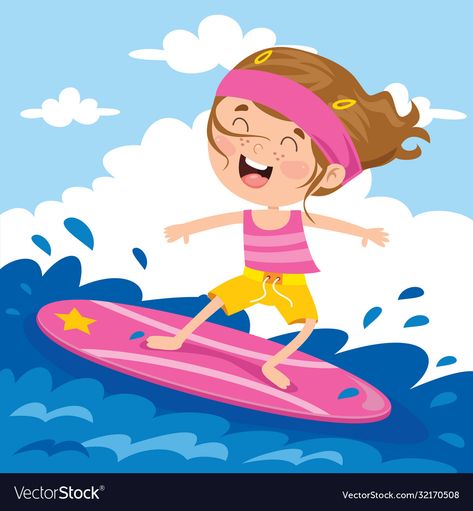 Surfing Cartoon, Surfing Vector, Swimming Cartoon, Surfing Kids, Funny Cartoon Characters, Cartoon Pictures, Happy Cartoon, Art Lesson Plans, Surf Art