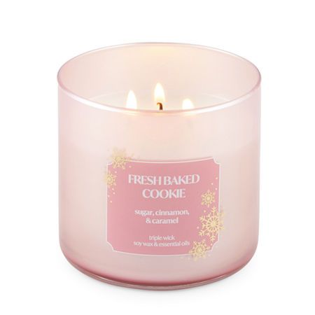 Fragrance Family: SweetUse: IndoorMeasurements: 3.6 Height/Inches, 4 Width/Inches, 4 Depth/InchesWeight (lb.): 1.5 LbBase Material: 100% WaxNumber of Wicks: 3 WicksBurn Time: 25-40 HoursSize of Candle: 14 Weight In OuncesCountry of Origin: Imported Stuff To Add To Your Christmas List, Preppy Candles, Cute Candles Aesthetic, Brrr Basket, Coquette Candles, Trendy Candles, Light Pink Candles, Good Candles, Cookie Candle