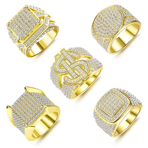 PRICES MAY VARY. Bling Ring Set: One order contains 5 different styles of iced out rings, dollar sign ring, cz band ring, square cutout ring. You can choose the right pinky ring according to the different outfits of every day, the sparkling gold ring will highlight your charm, suitable for every occasion Excellent Craftsmanship: Hip hop rings pack is inlaid with cubic zirconia, and the sparkle of CZ can be seen from every angle. With the advanced electroplating process, mens gold ring can shine Iced Out Rings, Mens Gold Ring, Mens Pinky Ring, Electroplating Process, Hip Hop Rings, Moda Hip Hop, Bling Ring, Ring Square, Mens Rings Fashion