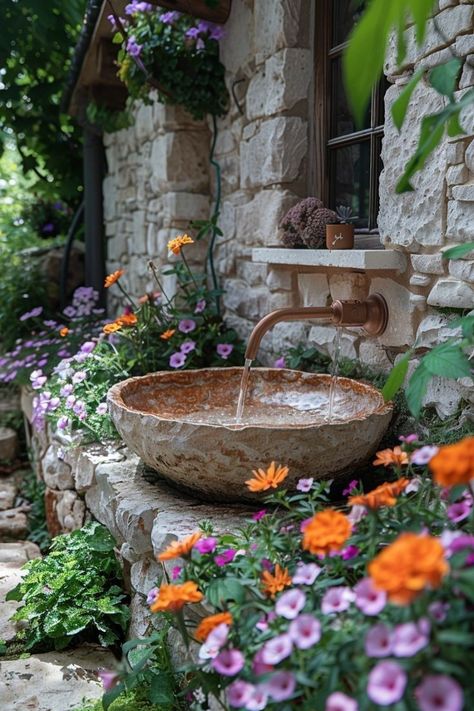 Whimsical Yard, Garden Art Ideas, Water Features In The Garden, Have Inspiration, Outdoor Gardens Design, Garden Oasis, Garden Fountains, Backyard Projects, Rustic Garden Decor