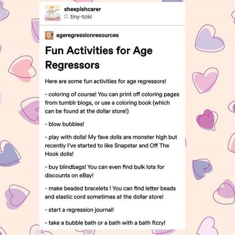 Activities For Age Regressors, How To Be A Caregiver For A Little, Age Reggresion Activities, Little Safe Space Aesthetic, Little Spaces Aesthetic, Little Spaces Ideas, Little Activities, Age Reg, Sfw Agere