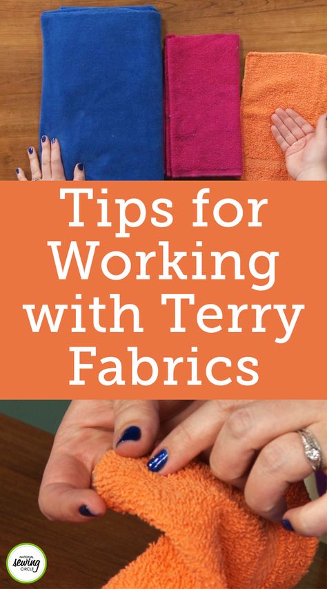 Terry cloth is a nice, soft fabric often used to make towels and robes. While some may find this fabric tricky to work with, Jessica Giardino shows you how easy it can be and shares some helpful tips along the way. Then she shows you how to use the fabric and make a fun spa wrap. Before beginning a project with terry cloth it is important to know that there are different kinds of terry fabrics. Jessica shows both a towel terry and a French terry. Terry Fabrics, Learning Sewing, Sewing Knits, Quilt Videos, Sewing Videos, Sewing Pins, Garment Sewing, Sewing Circles, Beginner Sewing Projects Easy