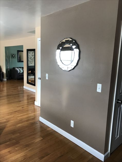 Taupe accent wall, Behr Earthnut Taupe Accent Wall, Trendy Bedroom Colors, Accent Walls Bedroom, Accent Walls Ideas, Gray Accent Wall, Brown Accent Wall, Dream Condo, Taupe Paint Colors, Accent Wall In Kitchen