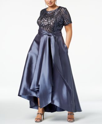 Plus Size High-Low Gown | macys.com Elegant Dresses Cocktail, High Low Ball Gown, Red Green Dress, Cocktail Dress Elegant, High Low Gown, V Neck Cocktail Dress, A Line Cocktail Dress, Plus Size Gowns, Red Cocktail Dress