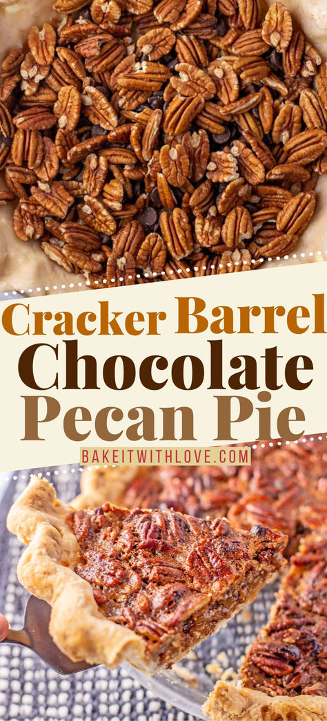 Cracker Barrel Chocolate Pecan Pie Cinnamon Roll Pie Cracker Barrel, Cracker Barrel Chocolate Pecan Pie, Best Pecan Pie Recipe Ever, Buttermilk Pecan Pie, Pecan Cobbler Recipe, Chocolate Chip Pecan Pie, Cracker Barrel Copycat Recipes, Chocolate Pecan Pie Recipe, Campfire Meals