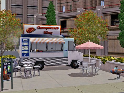 A small lot with a snack truck for your city or town. This is the second lot in my series of small lots. Currywurst is a fast food dish of German origin consisting of steamed, then fried pork... Snack Truck, Curry Ketchup, Play Sims 4, Play Sims, Fried Pork, Sims Community, Sims 4 Cc, The Sims Resource, Sims Resource