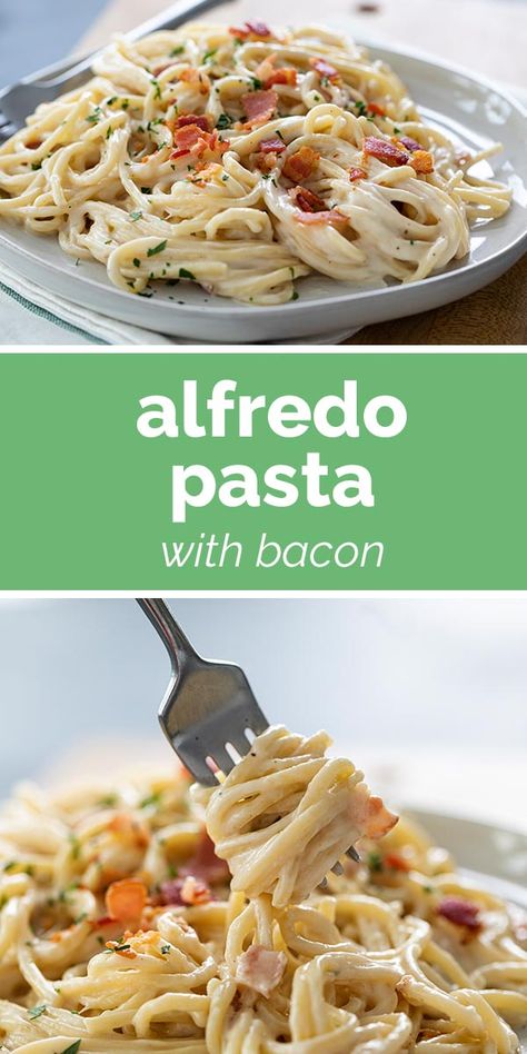 A decadent dinner recipe, this Alfredo Pasta with Bacon would be the perfect meal for a special night in. It tastes as good as eating out! #pasta #recipe #dinner #alfredosauce #bacon Alfredo Pasta With Bacon, Bacon Alfredo Pasta, Bacon Alfredo, Bacon Pasta Recipes, Decadent Dinner, Pasta With Bacon, Taste And Tell, Pasta Recipes Alfredo, Fettuccine Alfredo Recipes