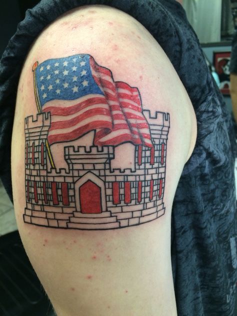 Combat Engineer Tattoo Engineer Castle Tattoo, Combat Engineer Tattoo, Engineer Tattoo Ideas, Shoulder Tattoo Quotes, Combat Engineer, Military Tattoo, Castle Tattoo, Army Tattoos, 82nd Airborne