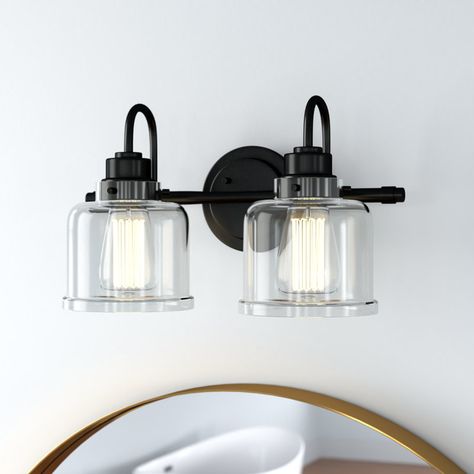 Beachcrest Home Juliann 2 - Light Dimmable Vanity Light & Reviews | Wayfair Vanity Light Bulbs, Industrial Bathroom Vanity, Vintage Bulbs, River House, Bath Vanity Lighting, Bath Fixtures, House Bathroom, Bath Vanity, Bathroom Vanity Lighting