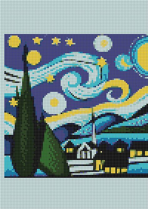 Cross stitch pattern, starry night my version, download, best, pdf, file, digital, easy to follow, instructions, lovely, van gogh, artwork by RtstyDesign on Etsy The Starry Night Painting, Van Gogh Artwork, Starry Night Painting, Cross Paintings, Simple Cross Stitch, Perler Bead Art, Night Painting, Stitching Art, Cross Stitch Art