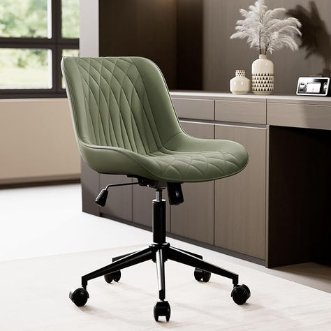 YOUNIKE Olive Ergonomic Home Office Desk Chair Comfy Small Criss Cross Chair with Wheels Swivel Adjustable Modern Vanity Chair with Back Armless Cute Leather Upholstered Rolling Task Chair Sage Green Modern Vanity Chair, Ergonomic Home Office, Desk Chair Comfy, Home Office Desk Chair, Chair Comfy, Bedroom Idea, Vanity Chair, Modern Vanity, Home Office Desk